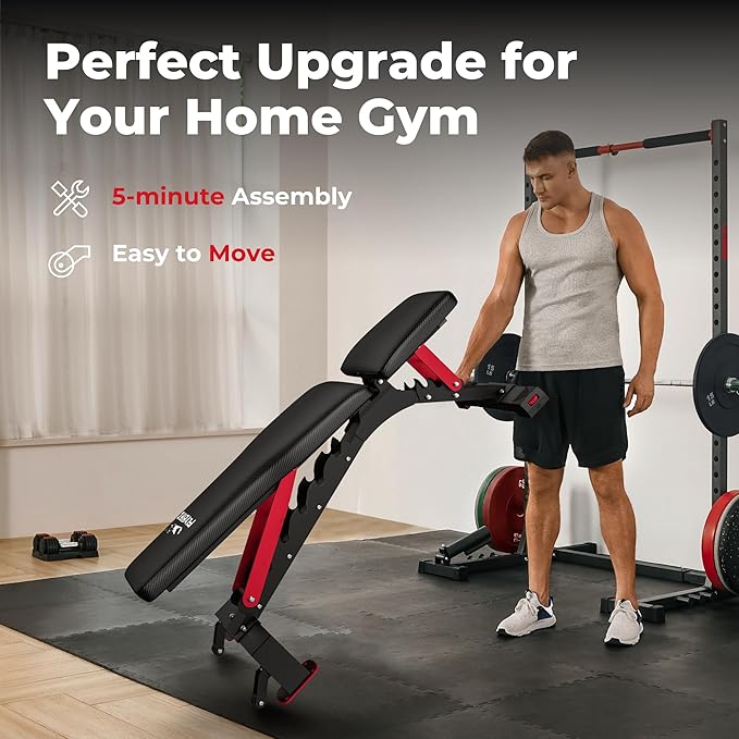 FLYBIRD Commercial Grade Adjustable Weight Bench - 1200LBS Capacity, 7+3 Positions for Ultimate Strength Training & Bench Press, with Easy-Roll Wheels