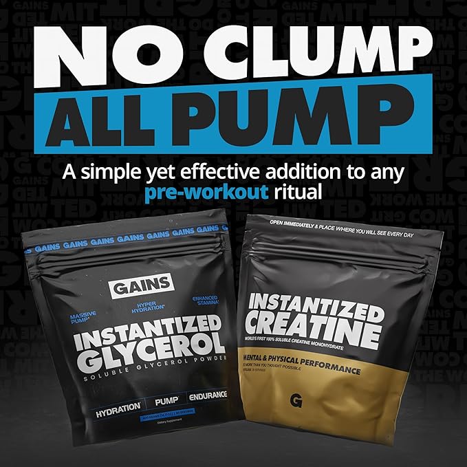 Gains in Bulk Instantized Glycerol Powder, Pre Workout Formula for Muscle Recovery, Pump and Hydration Support, Workout Supplement for Men and Women, Sugar Free, Non-Clumping, Unflavored, 80 Servings