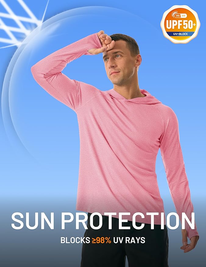 MAGCOMSEN Men's Hooded UPF 50+ Sun Protection T Shirts Long Sleeve Athletic Fishing Shirts Rash Guards