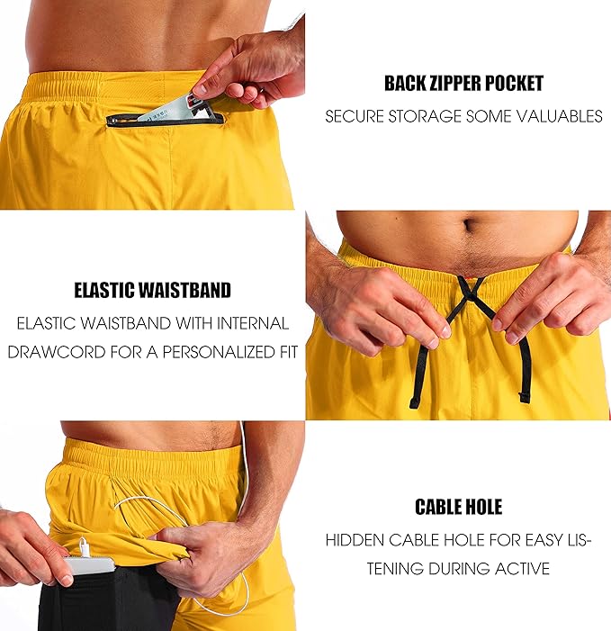 Pudolla Men’s 2 in 1 Running Shorts 5" Quick Dry Gym Athletic Workout Shorts for Men with Phone Pockets