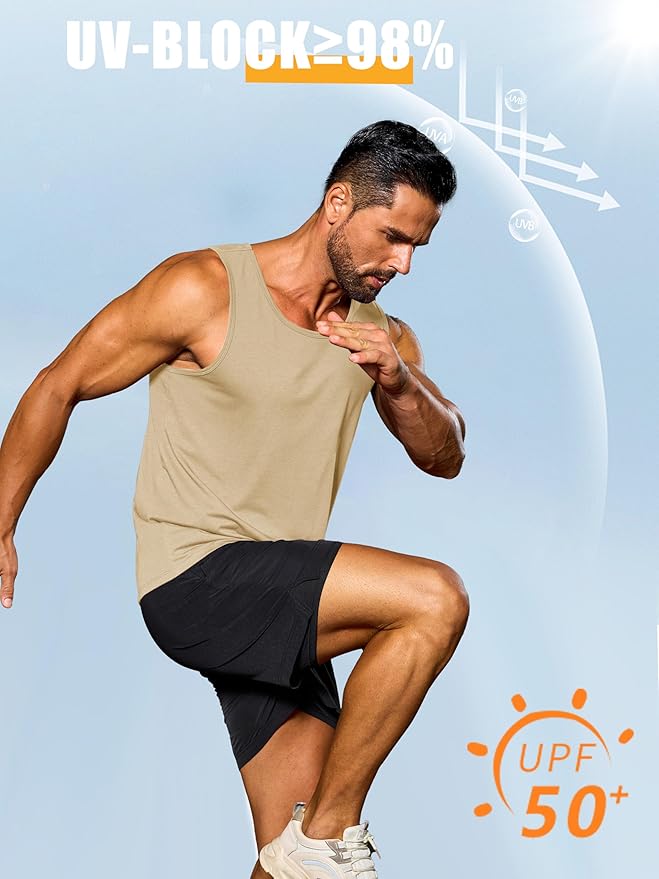 Cotrasen Men's Tank Top UPF 50+ Sleeveless Shirt Cotton Moisture Wicking Casual Gym Workout Shirts Cooling Muscle Tee Shirt