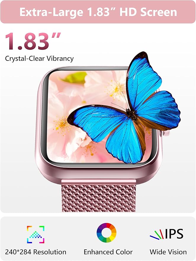 KALINCO Smart Watch Women [2 Bands, 44mm case] Alexa Fitness Tracker, Heart Rate, Sleep, Stress & SpO2 Monitor, IP68 Waterproof Smartwatch, Make/Answer Calls, Compatible with iPhone & Android Phones