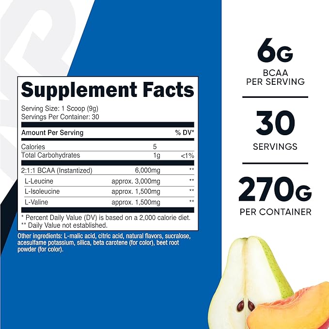 Nutricost BCAA Powder 2:1:1 (Peach Pear, 30 Servings) - Branched Chain Amino Acids