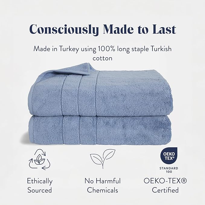 Brooklinen Super-Plush Turkish Cotton Bath Sheets Set of 2 Cotton, 820 GSM, Highly Absorbent, Machine Washable, Perfect for Home & Bathroom (40" x 65", Ocean Blue)
