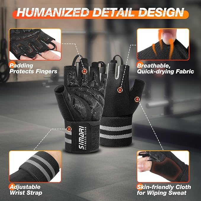 SIMARI Breathable Workout Gloves for Men & Women, Weight Lifting Gloves with Padded, Grip, Full Palm Protection, Gift for Gym Exercise, Cycling, Weightlifting Training, Fitness, Black, Pink, Size