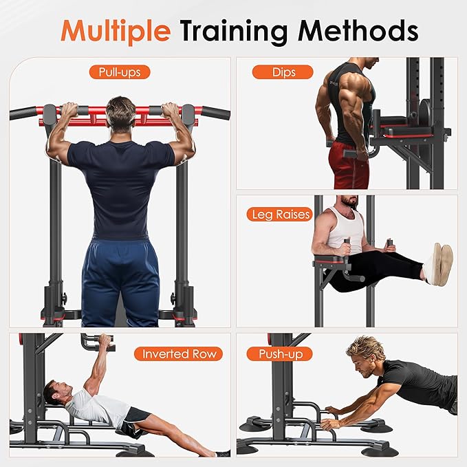 soges Power Tower Pull Up Bar Station, Dip Station for Home Gym, Height Adjustable Heavy Duty Strength Home Training Fitness Workout Equipment