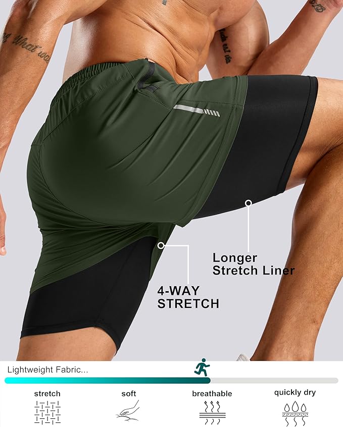 Pudolla Men's 7" Running Shorts with Zipper Pockets Quick Dry 2 in 1 Workout Gym Shorts with Liner for Tennis Yoga Training