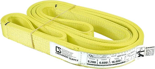 3 Ply Slings. Many Lengths in Listing! (USA Made), 2" x10' Nylon Lifting Web Sling. 8,200 lbs Vertical, 6,600 Choker, 16,400 Basket, High Capacity Eye & Eye (2" x10')