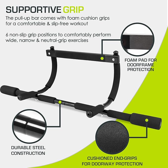 ProsourceFit Wall-Mounted Pull-Up/Chin-Up Bar, Heavy Duty 300 lb. Capacity, Black