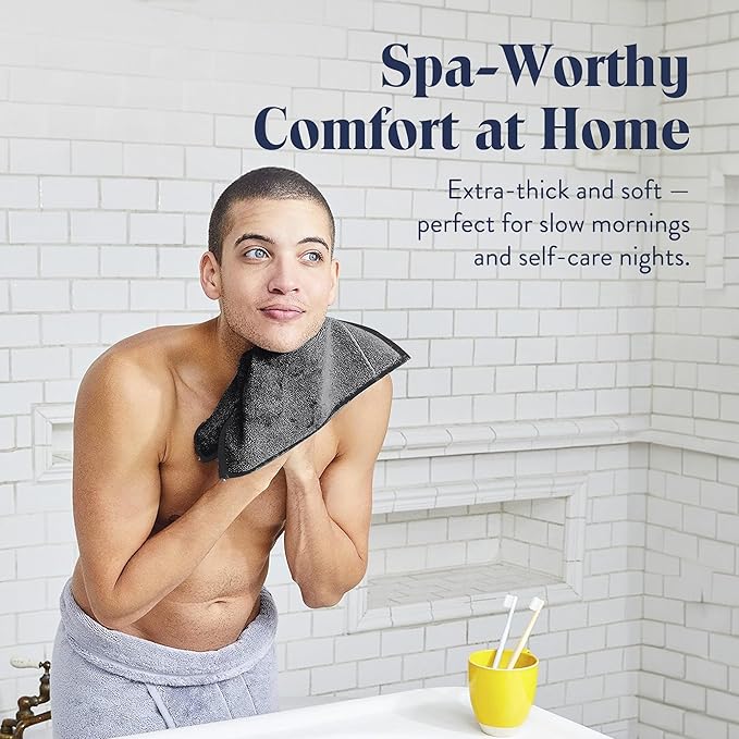 Brooklinen Super-Plush Turkish Cotton Washcloths Set of 2 Cotton, 820 GSM, Highly Absorbent, Machine Washable, Perfect for Home & Bathroom (13" x 13", Marlled Black)