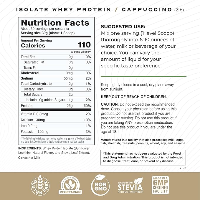 Muscle Feast Grass-Fed Whey Protein Isolate, All Natural Hormone Free Pasture Raised, Whey Isolate Protein Powder for Men and Women, Clean, Gluten-Free, Delicious Isolate Protein - Cappuccino, 2lb