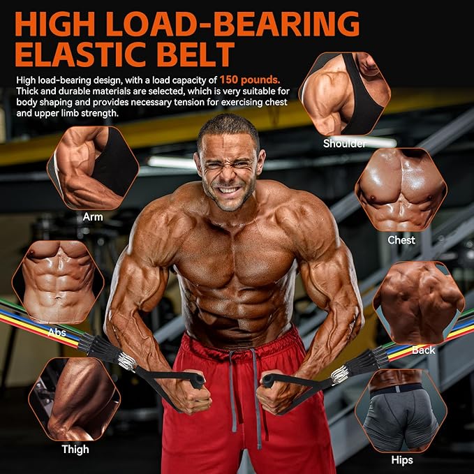 Resistance Bands Workouts Set for Men and Women with Handles - Heavy Duty 150lbs, 11 Piece Elastic Tube Kit for Gym & Home, Strength Training, Yoga, Pilates Therapy for Legs, Chest Power Systems