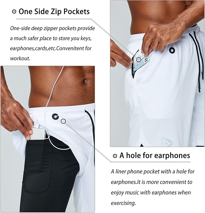 Pinkbomb Men's 2 in 1 Running Shorts Gym Workout Quick Dry Mens Shorts with Phone Pocket