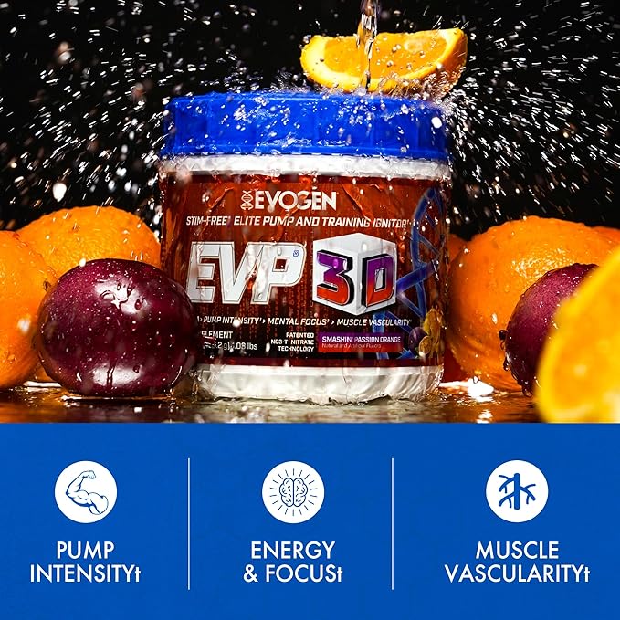 Evogen EVP 3D - Stim Free Pre Workout Powder for Men & Women | Sugar Free Non Stim Preworkout with Beta Alanine and Creatine for Energy & Pump | Orange | 40 Servings