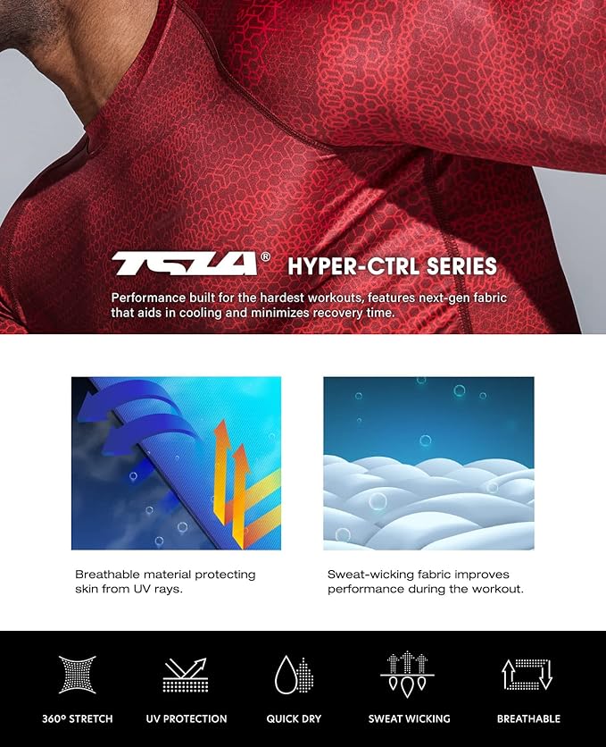 TSLA Men's UPF 50+ Compression Shirts, Cool Dry Long Sleeve Athletic Tops, Sports Baselayer Workout Shirt