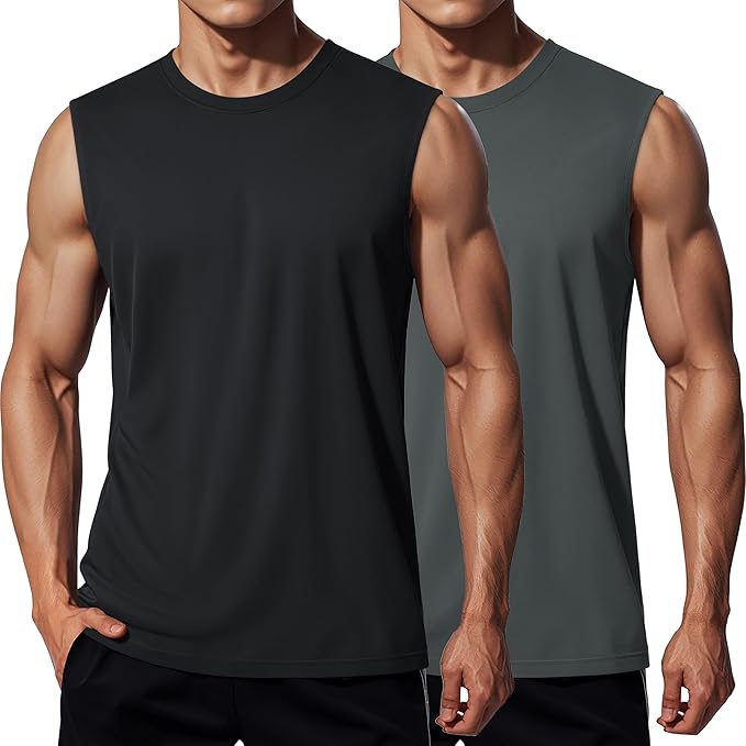 MAGCOMSEN 2 Pack Men's UPF 80+ Tank Tops Quick Dry Workout Gym Sleeveless Muscle Shirts Cooling Summer Beach Swim Shirt