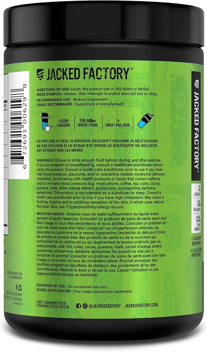 Jacked Factory NITROSURGE Pre Workout Supplement - Energy Booster, Instant Strength Gains, Clear Focus, & Intense Pumps - NO Booster & Powerful Preworkout Energy Powder - 60 Servings, Blue Raspberry