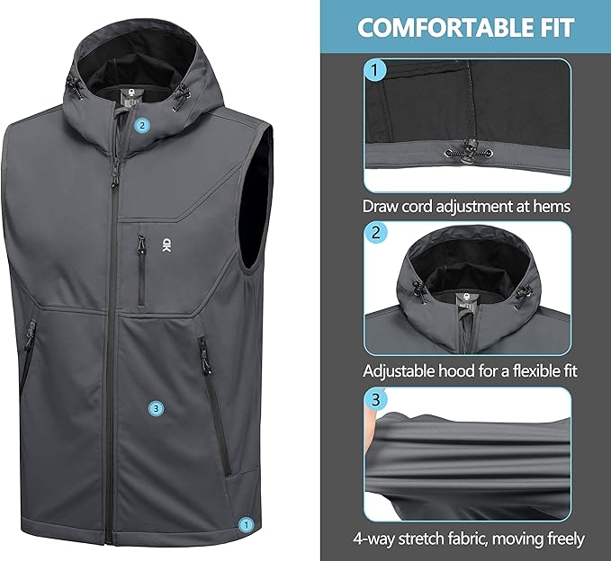 Little Donkey Andy Men's Lightweight Softshell Vest Windproof Sleeveless Jacket for Travel Hiking Running Golf