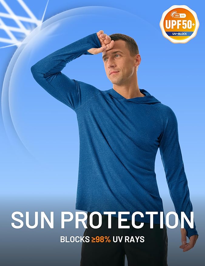 MAGCOMSEN Men's Hooded UPF 50+ Sun Protection T Shirts Long Sleeve Athletic Fishing Shirts Rash Guards