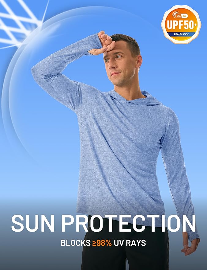 MAGCOMSEN Men's Hooded UPF 50+ Sun Protection T Shirts Long Sleeve Athletic Fishing Shirts Rash Guards