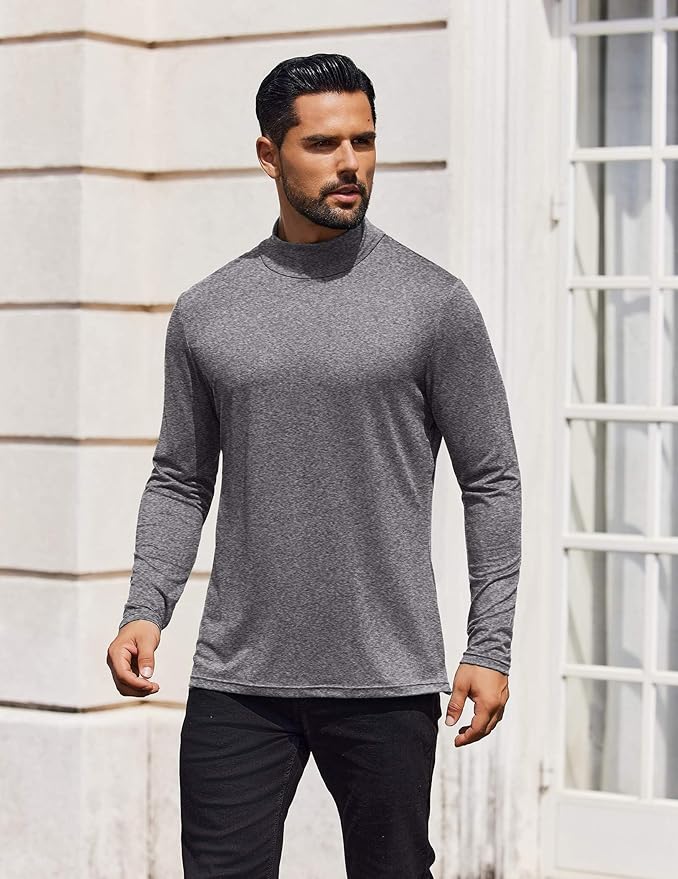 COOFANDY Mens Mock Turtleneck T-Shirts Long Sleeve Solid Color Tees Shirts Basic Casual Slim Fit Pullover T Shirts