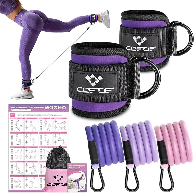 Ankle Resistance Bands With Cuffs for Working Out, Kickbacks, Hip, Leg and Glute Exercise - Training Poster Included - for Women