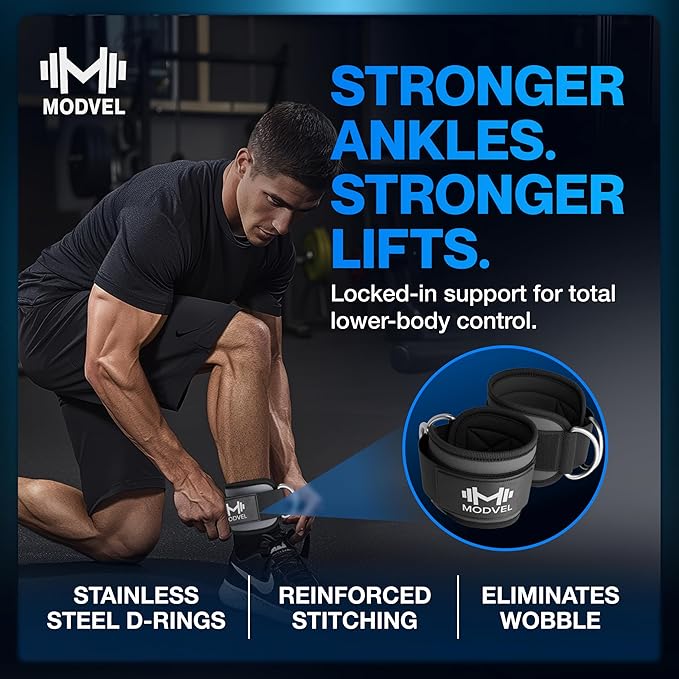Modvel Gym Ankle Strap for Cable Machines – Glute & Leg Kickback Ankle Straps for Gym Workouts – Adjustable, Padded Support for Strength Training, Weightlifting, Rehab – Men & Women