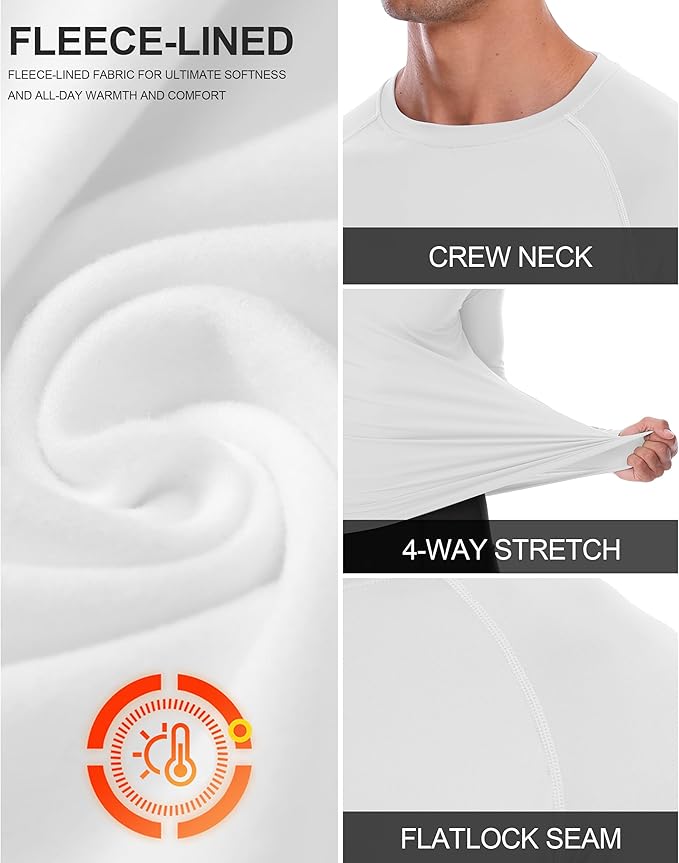 Mens Thermal Compression Shirts, Warm Long Sleeve Fleece Lined Tops Athletic Base Layer for Running Cold Weather