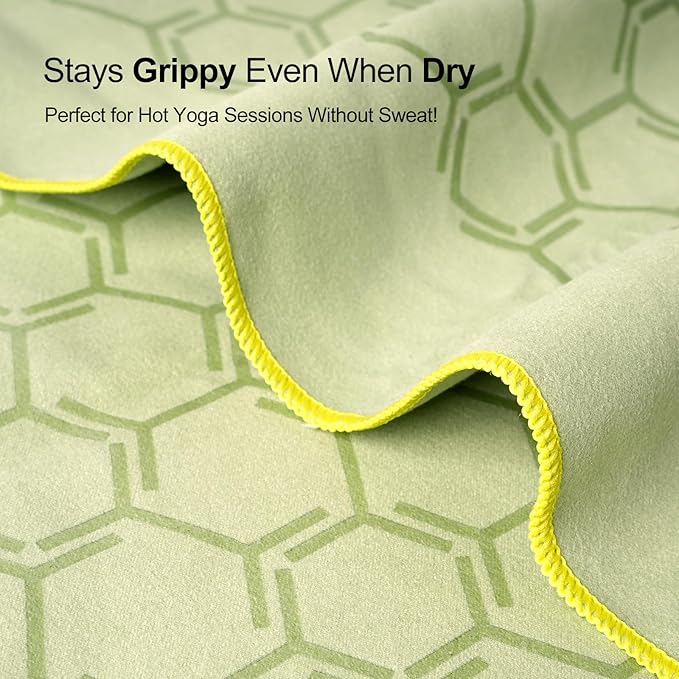 Eunzel Yoga Towel for Hot Yoga,Non-Slip Double Sided Silicone Grip Towel Absorbent Microfiber Towel for Hot Yoga, Vinyasa and Power 26.5"x72", Olive