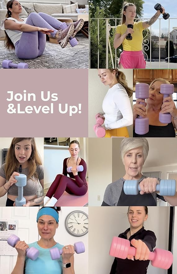 Adjustable Dumbbell Set｜2LB 3LB 4LB 5LB Light Hand Weights for Women｜One-Twist Weight Adjustment｜Non-Slip Curved Grip Handle｜Free Weights for Home Gym, Rehab, Pilates, Yoga, Strength Training