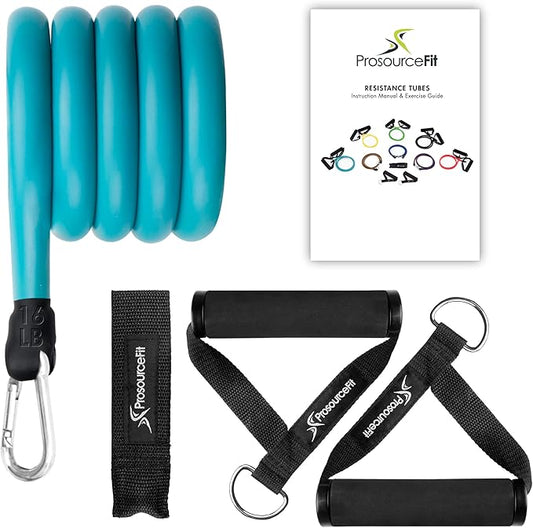 ProsourceFit Single Stackable Resistance Bands with Door Anchor and Exercise Guide, 16-20 LB, Heavy Duty Fitness Tube for Full-Body Exercises and Home Workouts, Black
