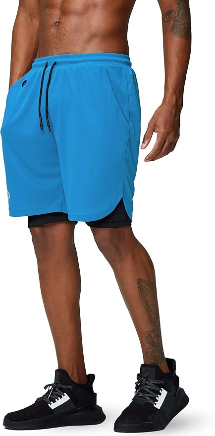 Pinkbomb Men's 2 in 1 Running Shorts Gym Workout Quick Dry Mens Shorts with Phone Pocket