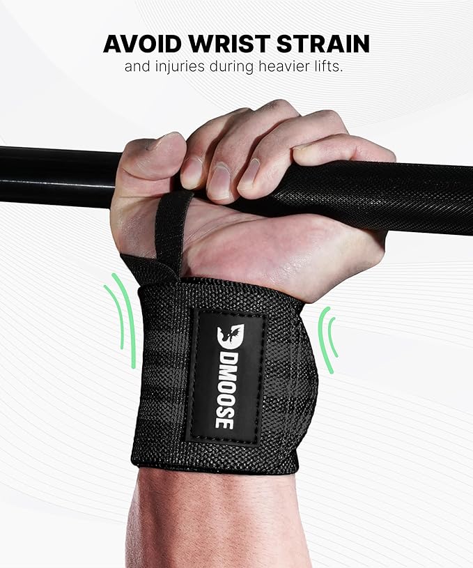 DMoose Fitness Wrist Wraps for Weightlifting 18" - Heavy Duty Gym Wrap with Hand Thumb Loop for Support & Pain Relief, USPA Approved Powerlifting, Weight Lifting Wrist Straps for Men & Women Work Out