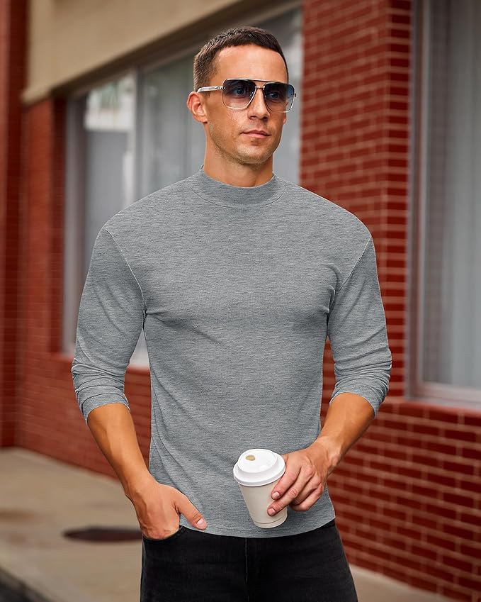 Mens Casual Mock Turtleneck Long Sleeve Basic Lightweight Slim Fit Pullover Tops Ribbed Thermal Undershirts