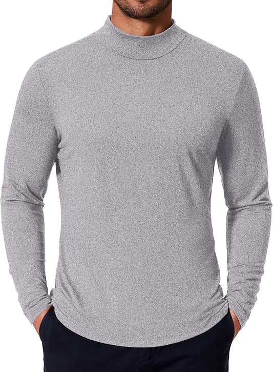 COOFANDY Mens Mock Turtleneck T-Shirts Long Sleeve Solid Color Tees Shirts Basic Casual Slim Fit Pullover T Shirts