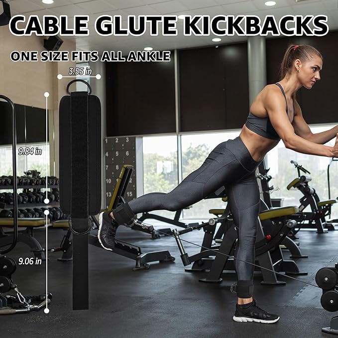 Fitness Ankle Straps for Cable Machine, Kickbacks Glute Workouts, Lower Body Exercises, Adjustable Leg Straps with Neoprene Padding Men Women