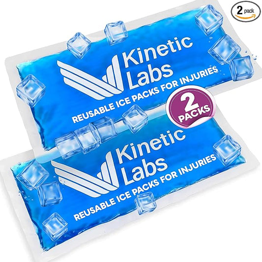 Gel Ice Packs for Injuries Reusable (2 Pack) 9.5" x 4.5" – Gel Cold Soft Ice Pack by Kinetic Labs – Flexible & Soft Packs for Knee, Shoulder, Back (Regular)