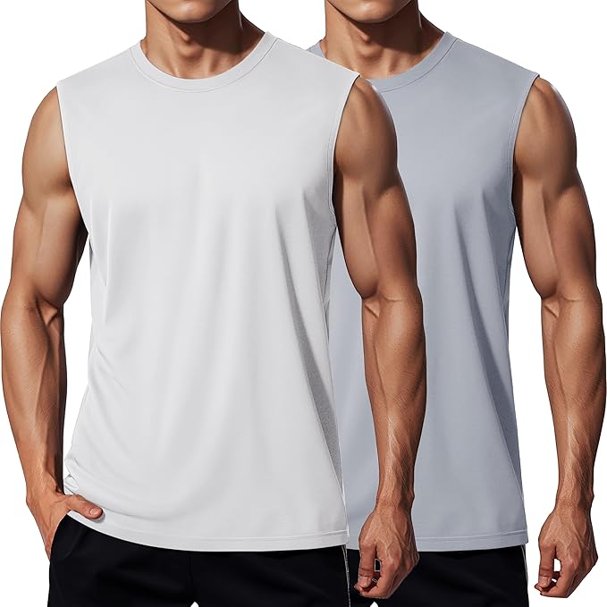 MAGCOMSEN 2 Pack Men's UPF 80+ Tank Tops Quick Dry Workout Gym Sleeveless Muscle Shirts Cooling Summer Beach Swim Shirt