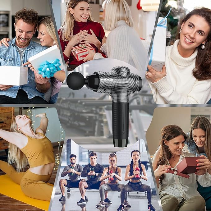 RAEMAO Massage Gun, Handheld Electric Deep Tissue Muscle Massager for Athletes for Pain Relief Attaching 8 Replacement Heads, Percussion Massager with 10 Speeds, Father's Day Gifts, Carbon