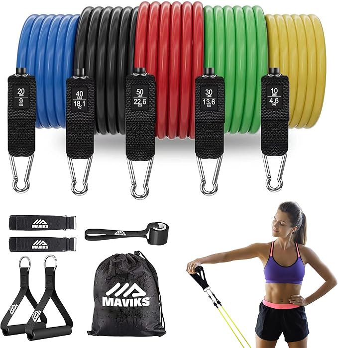Exercise Resistance Bands for Working Out Set of 5 for Women and Men, Stretch Bands for Exercise, Physical Therapy, Arms Legs Workout, Stretching, Home Fitness