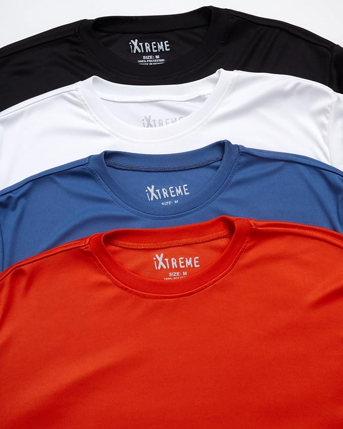 iXtreme Mens Athletic Shirts - 4 Pack Moisture Wicking Long Sleeve Dri Fit Shirts for Men - Workout Tops & Activewear (S-3X)