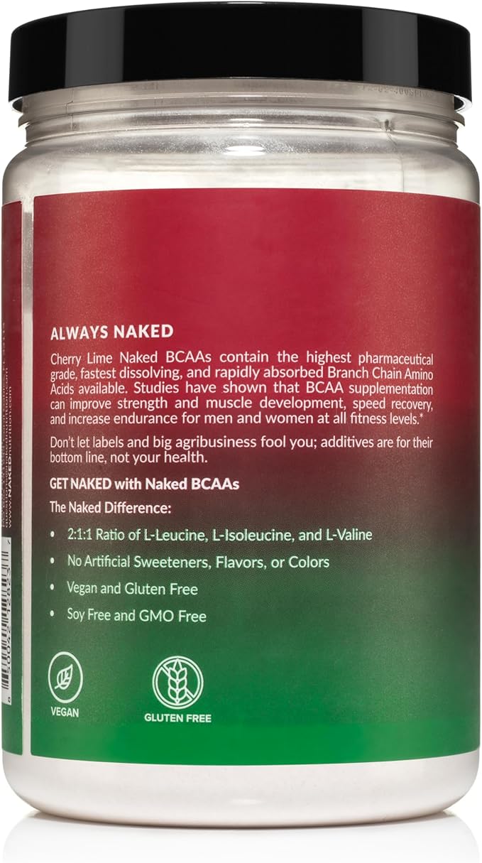 NAKED Cherry Lime BCAAs Amino Acids Powder, 100% Pure 2:1:1 Formula, Vegan Branched Chain Amino Acids, Instantized All Natural BCAA Powder Supplement - 501 Grams, 34 Servings