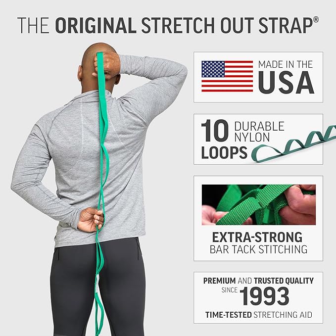 OPTP The Original Stretch Out Strap with Exercise Book, for Flexibility and Mobility Exercises. Stretch Out Straps for Physical Therapy, Yoga Stretching Strap and Knee Therapy Strap. Made in the USA