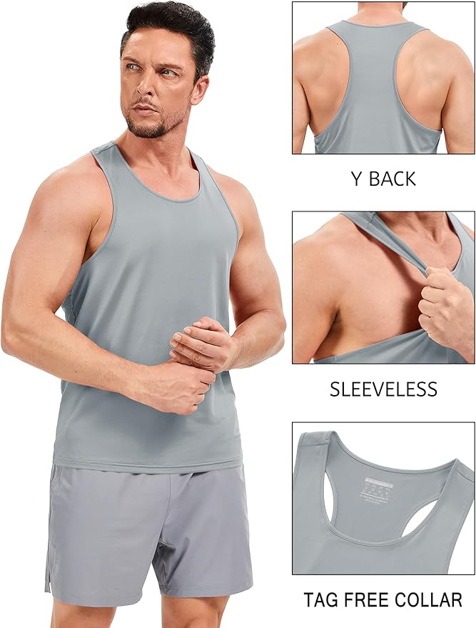TACVASEN Mens Workout Tank Top UPF 80+ Y-Back Muscle Shirts Quick Dry Sleeveless Tee Shirt for Swim Beach Gym Athletic