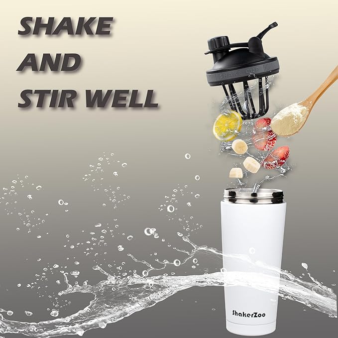 ShakerZoo-1 Pack-Protein Shaker bottles for Protein Mixes, Insulated Stainless Steel Shaker cup (White)
