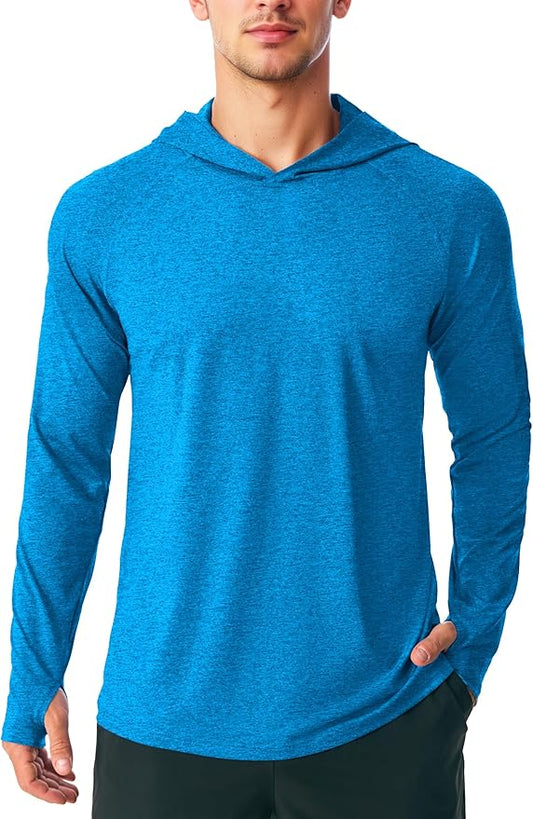 MAGCOMSEN Men's Hooded UPF 50+ Sun Protection T Shirts Long Sleeve Athletic Fishing Shirts Rash Guards