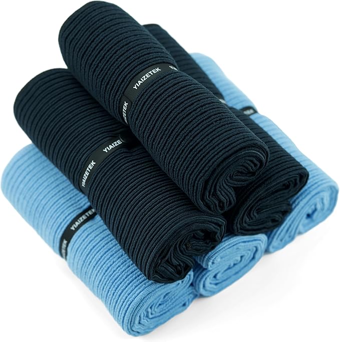 Microfiber Gym Towels with Snap Straps, Yoga Towel for Home and Gym, 16 Inch x 28 Inch, 6 Pack (Black/Blue, 16" x 28")