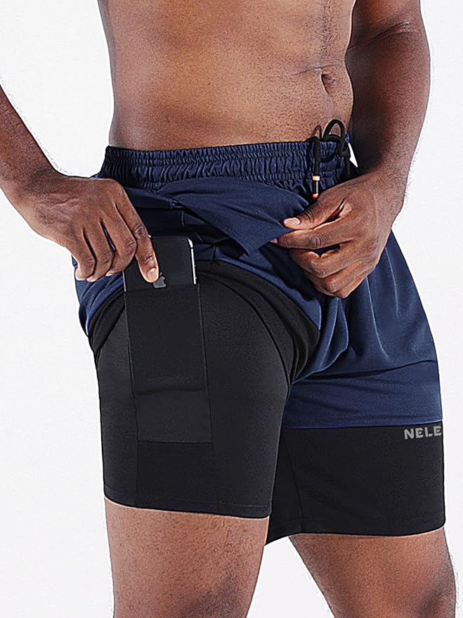 NELEUS Men's 2 in 1 Running Shorts with Liner,Dry Fit Workout Shorts with Pockets