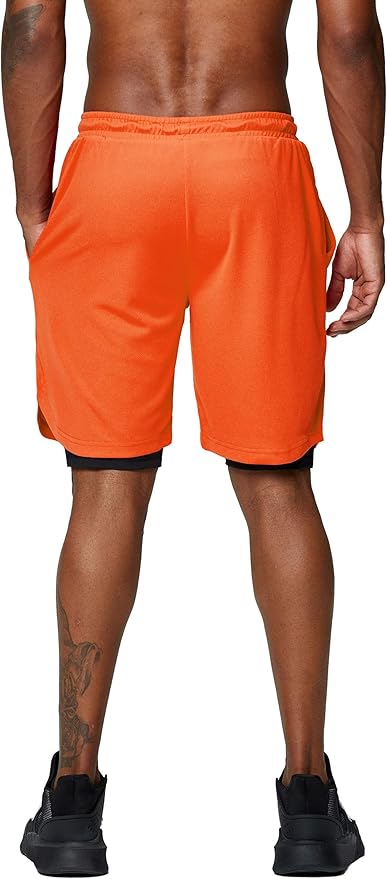 Pinkbomb Men's 2 in 1 Running Shorts Gym Workout Quick Dry Mens Shorts with Phone Pocket