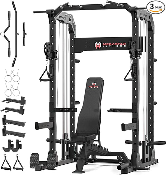 Power Rack for Home Gym – 2000LB Capacity Multifunction Squat Rack with Cable Crossover, Includes 16 Professional attachments for Home Gym Strength Training, P63 Rampage